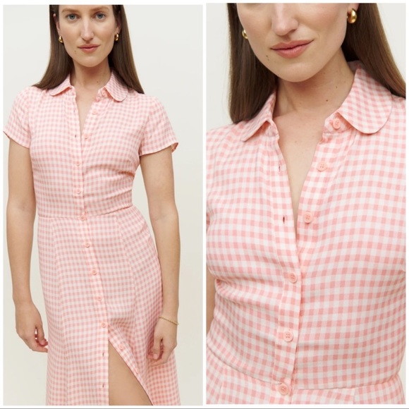 Reformation Dresses & Skirts - NWT Reformation Wilma Checker Pink White Collar Midi Dress - Sz 8 / Medium Blush